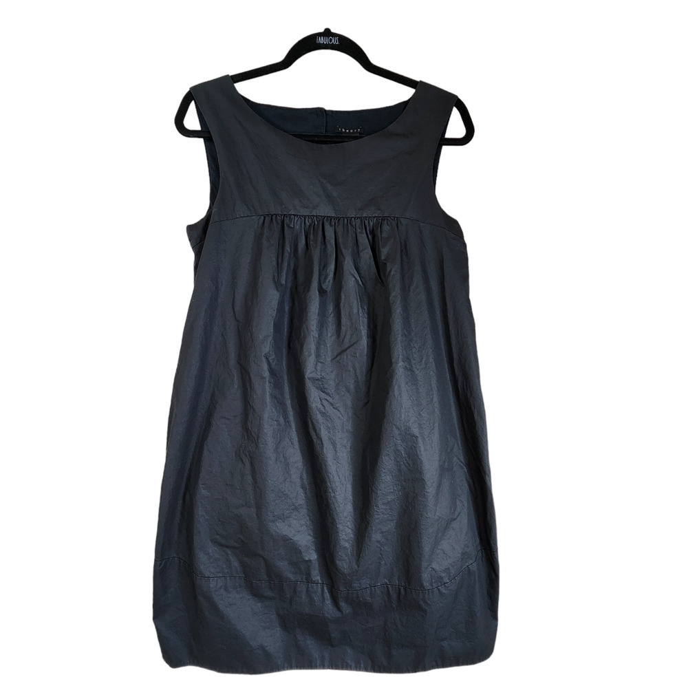 Theory Kadie Dress Women Size 10 Solid Black Sleeveless Bubble Knee Length Lined